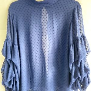 H&M Women's Ruffle Sleeve Navy Polka Dot Blouse